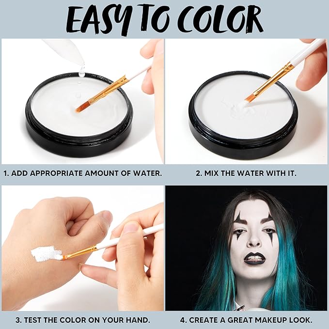 Spooktacular Creations Halloween Makeup Face Body Paint Waterproof Foundation Cream Cake Tub, Halloween Party Cosplay Clown Sfx Costume and Dress Up Makeup for Adult(1 Oz, White)