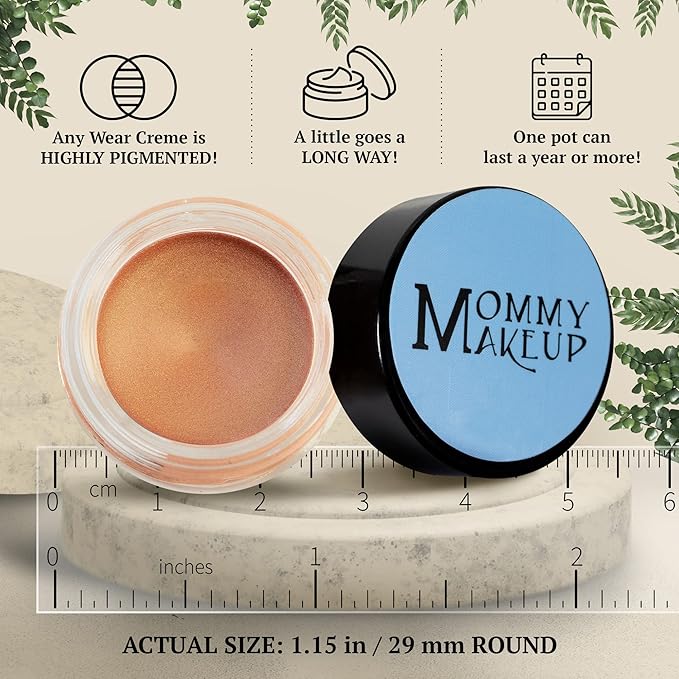 Mommy Makeup Any Wear Creme Eyeshadow - Waterproof, Crease-Proof, Long Lasting, High Pigment, Oil-free - Cream to Powder for Eyes, Cheeks & Lips (Golden Apricot)