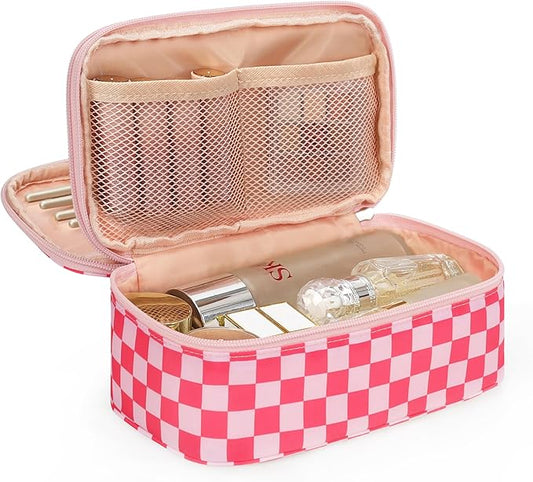 Relavel Makeup Bag, Cute Travel Cosmetic Bag, Small Pink Make Up Bags, Portable Toiletry Storage for Women Girl, Waterproof Makeup Organizer for Gym, Camping, Trip, Daily Use - Rose Red