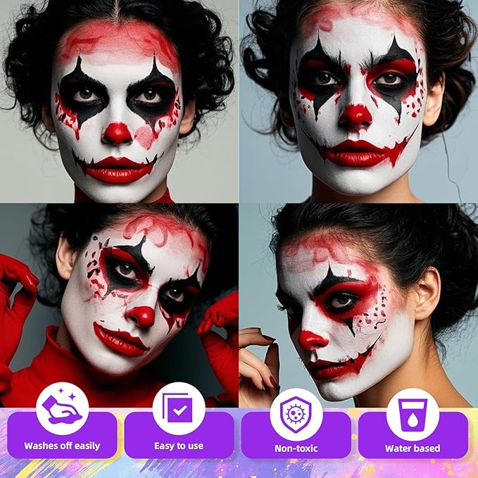 3Pcs Face Body Paint, Professional Paint for Halloween Cosplay Costume Party, Full-coverage Multi-Color Cream Makeup Body Paint for Adult Halloween Cosplay SFX Makeup Paint (White+Black+Red)