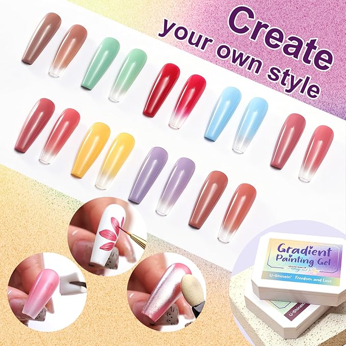 Gradient Painting Gel, 9 Colors Ombre Gel Red Brown Geree Nail Polish for Pigment Pat Aura Nails, French Manicure DIY Nail Art,PaletteMoroccan Bazaar