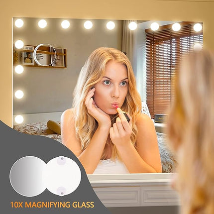 Hasipu Vanity Mirror with Lights, 40" x 29" Hollywood Mirror with 21 Dimmable Bulbs and 10X Magnification, 3 Colors Modes, Touch Control, USB Charging Port, Type-C, Tempered Glass (Square White)