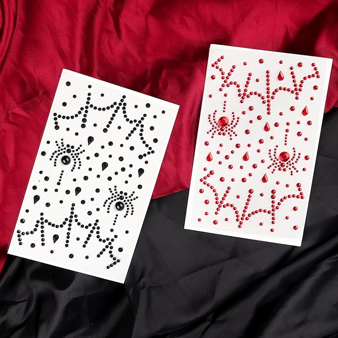 Face Jewels Stick on Face Costume Black Red Gems Self-Adhesive Makeup Halloween Dress Up Rhinestone Stickers for Festival Holiday Party Accessories (blackred_witch)