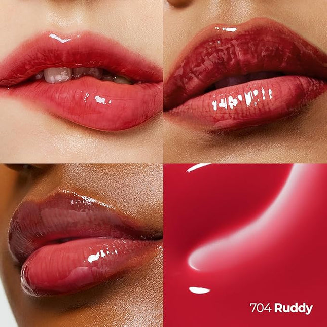 Laka Fruity Lip Glotioner, 10ml/0.33 fl.oz, Lip Gloss with High Shine Vivid Colors, Jelly tip for Hygienic & Easy Application, K-Beauty (#704 Ruddy)