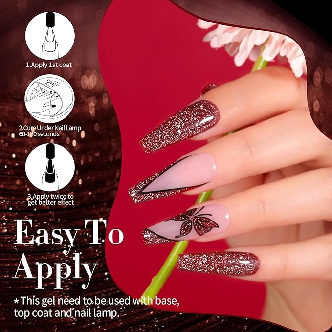 Born Pretty Reflective Red Glitter Gel Polish Christmas Glitter Gel Polish Sparkly Shiny Disco DJ LED Nail Polish Varnish Silver Red Black Colors Collection 6PCS 7ML