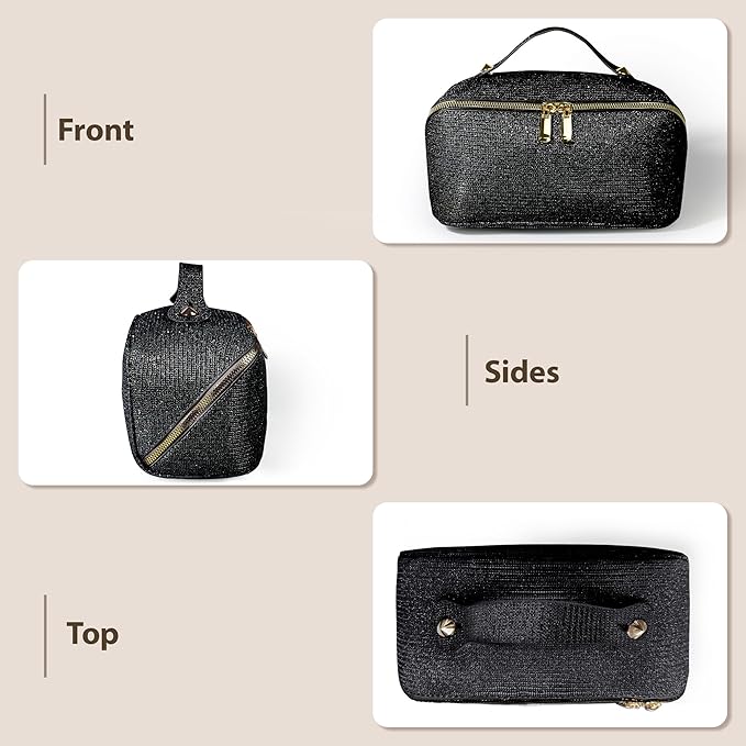 Makeup Bag for Women Travel Cosmetic Bag Toiletry Oraganizer Case Bag Travel Essentials Portable Pouch with Waterproof Large Capacity PU Leather Lining