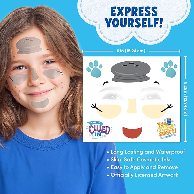 Blue’s Clues Costume Face Tattoos – Temporary Tattoo Set for Kids Featuring Blue, Magenta & Friends, Easy Halloween Costume Accessory, Non-Toxic & Skin-Safe