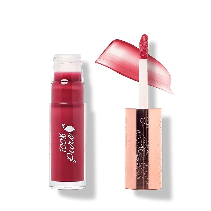 100% PURE Lip Gloss (Fruit Pigmented), Pomegranate Wine, High Shine, Moisturizing, Natural Lip Gloss, Sheer Finish, Tinted Lip Gloss w/Cocoa Butter, Vitamin E (Medium Berry Red Color) - 0.14 Fl Oz