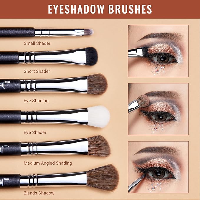 Jessup Brand 19pcs Professional Makeup Brush Pro Set Beauty Eyeshadow Blending Eyeliner Smoked Sloom Cosmetics Tool kit T131 Silver/Black