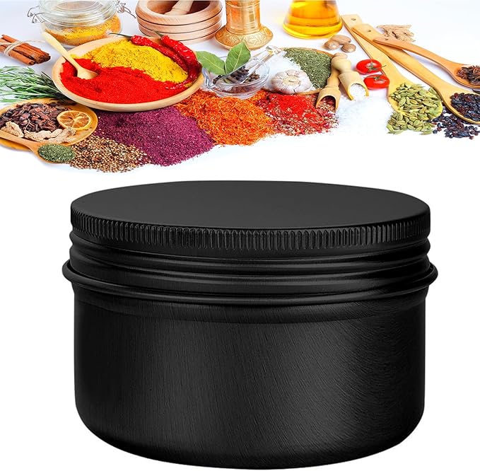 6 Pack 4 oz Aluminum Tins Airtight Storage Tins Containers Bulk Tins with Screw Lids for Kitchen, Storing Spices, Candies, Lip Balm, Salve,Black