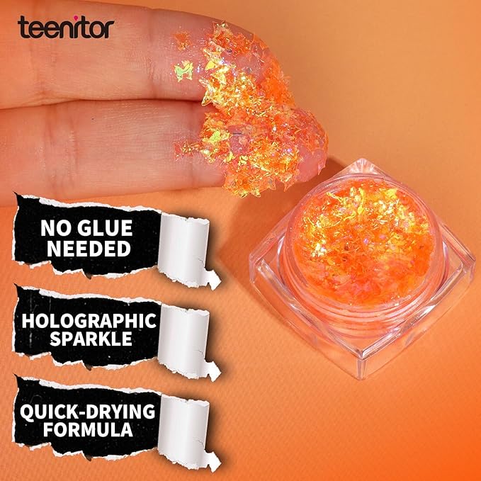 Teenitor Face Glitter, Orange Body Glitter Gel, Holographic Glitter for Face and Body, Hair, Makeup for Festival Party Cheer Makeup