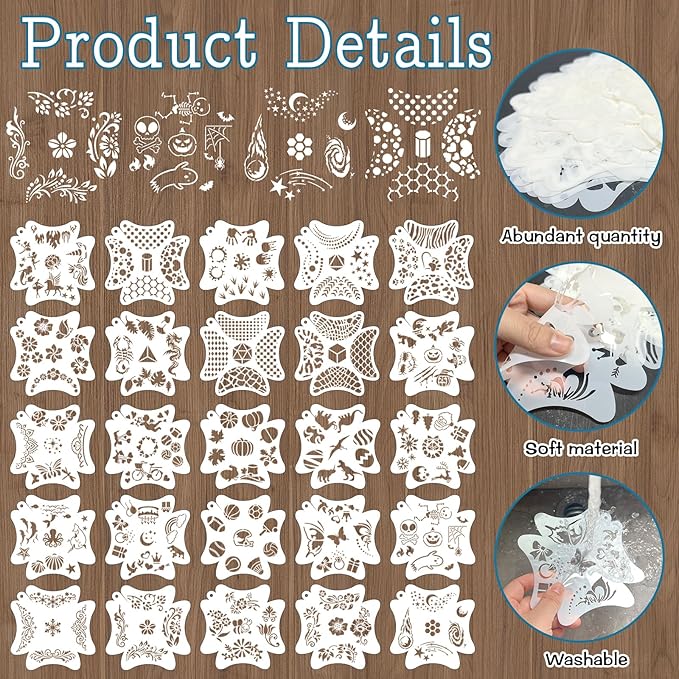 47 Pcs Face Paint Stencil Kit – 25 Sets Reusable Flowers Plants Sports Shapes Face Painting Templates with 265 Designs, Brushes, Sponges & Stickers – Body Makeup Stencils for Kids Halloween Party