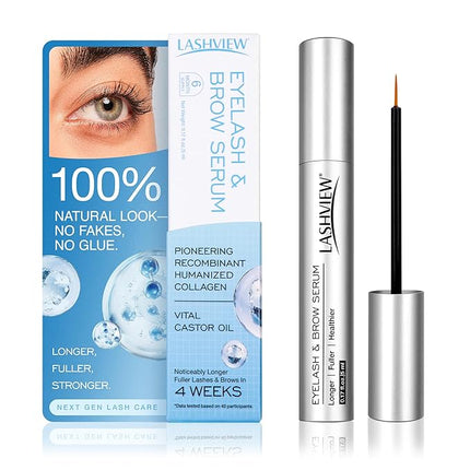 LASHVIEW Advanced Lash Growth Serum for Thicker, Longer Eyelashes and Eyebrows, Vital Castor Oil, Grow Lashes with Brow Enhancer (5mL)