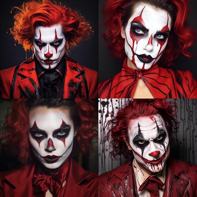 Black White Red Face Paint + 3PC Sponge + Brush, Colored Eye Black for Baseball Softball Sport Games, Body Painting Kit for Halloween Clown Makeup, Cosplay, Costume, SFX Special Effect, Theme Parties