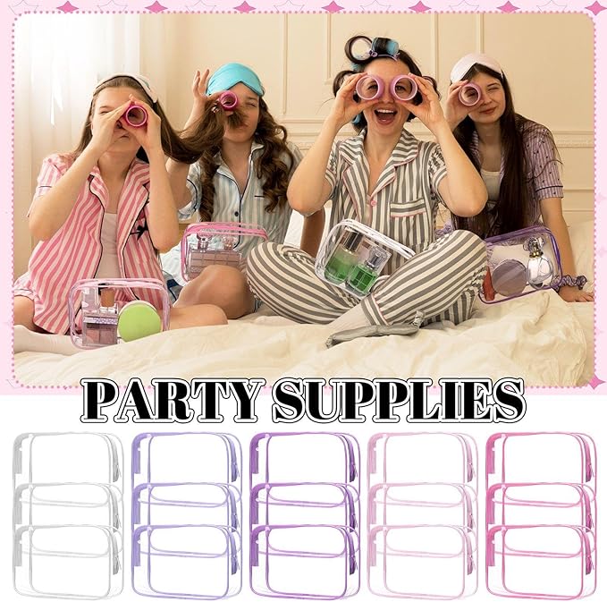 15 Pcs Pink and Purple Clear Makeup Bag with Zipper PVC Toiletry Bag Portable Waterproof Make up Pouches Clear Makeup Case Organizer for Women Travel Toiletries Bathroom Organizing