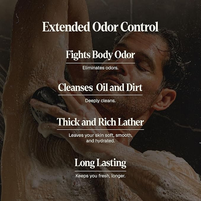 Black Wolf Deodorizing Body Wash for Men - Mens Long-Lasting Shower Gel Fights Body Odor - Hydrating & Moisturizing Body Cleanser Soap Removes Grime, Sweat & Buildup - Clean & Crisp Agave Scent