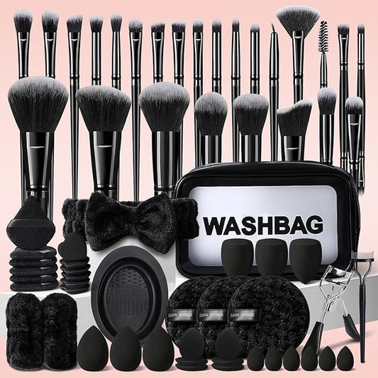 65Pcs Black Makeup Brushes Set Professional Makeup Kit Multi-functional Makeup Tool Set with Case Facial Makeup Accessories, Foundation Makeup Brush Kit Eye and Face Make up Brushes & Tools