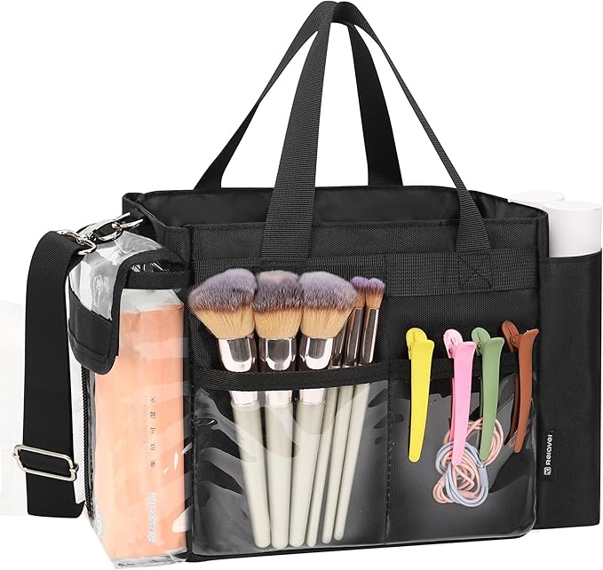 Travel Makeup Bag Small Cosmetic Bag Makeup Artist Bag Professional Touch Up Makeup Kit Bags with Detachable Dividers Multi Pocket Cosmetic Storage Organizer for Beauty Pros (Black)