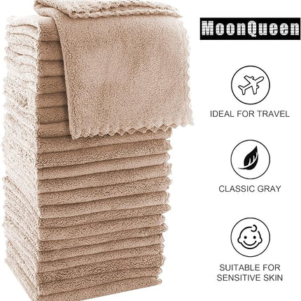MOONQUEEN Ultra Soft Premium Washcloths Set - 12 x 12 inches - 72 Pack - Quick Drying - Highly Absorbent Coral Velvet Bathroom Wash Clothes (Brown)
