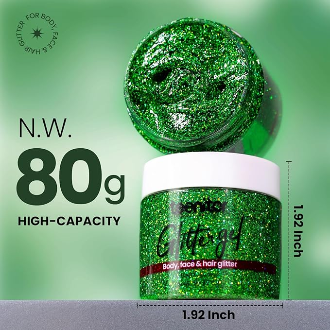 Teenitor Green Body Glitter Gel, Face Glitter Makeup, Green Glitter, Hair Glitter Gel for Kids, Festival Rave Accessories, 80g/2.8oz Holographic Glitter for Face Body Hair
