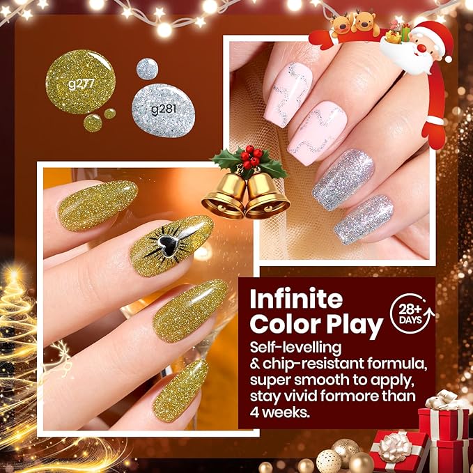 Beetles Glitter Gel Nail Polish Set – Vintage Luminary 6 Sparkling Colors Reflective Long-Lasting UV LED Soak Off Gel Holiday Party Nail Art Kit Gift for Women