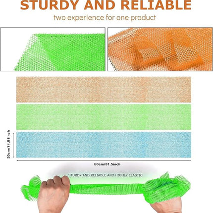 UJFQBH 3 Pieces African Bath Sponge African Net Long Net Bath Sponge Exfoliating Shower Body Scrubber Back Scrubber Skin Smoother,Great for Daily Use (Orange、Blue、Green)
