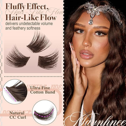 Brown Lash Clusters Kit Fluffy Thick Cluster Eyelash Extensions Kit Volume Dark Brown Eyelash Clusters CC-Curly Individual Lashes 130D 150D 180D 200D Cluster Lashes with Lash Bond and Seal, Tweezers