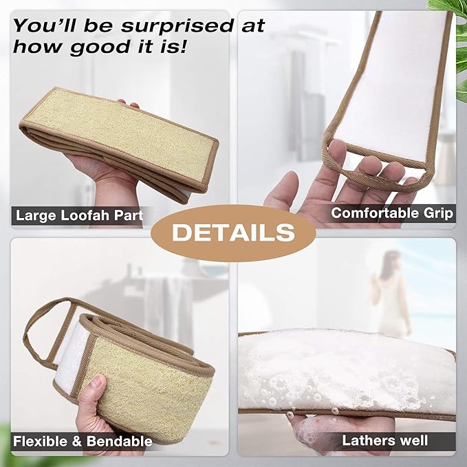 50 Inch Extra Long Natural Exfoliating Loofah Luffa Back Scrubber for Shower for Men Women, Deep Clean & Invigorate Your Skin Back Scrubber