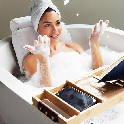 Everlasting Comfort Luxury Bath Pillows for Tub with Head and Neck Support - Non-Slip Bathtub Pillow with Suction Cups, Quick-Drying Mesh & Drying Hook - Jacuzzi & Spa Accessories for Women - White