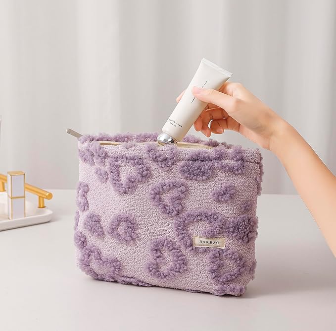 2 Pcs Makeup Bags, Large Cosmetic Bag Travel Toiletry Bag Organizer for Women, Plush Makeup Bag Small Cosmetic Pouch Purse with Zipper Gifts for Girls Teen