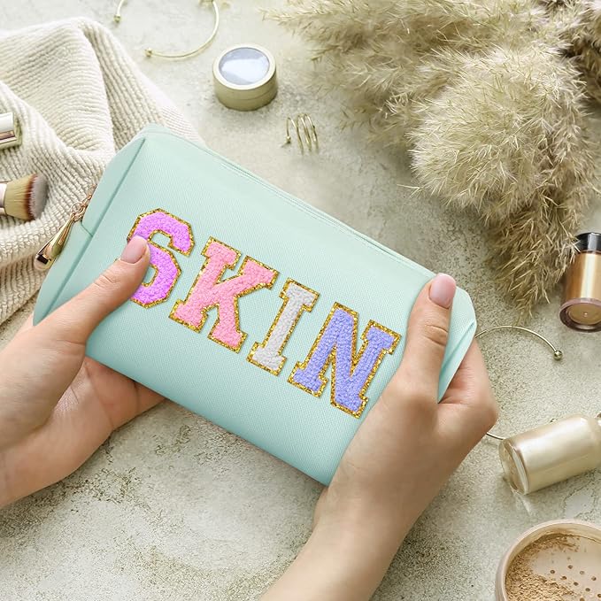 Sanwuta 9 Pcs Makeup Bags Bulk PU Double Zippers Cosmetic Bag Makeup Toiletry Pouch Portable Travel Organizers Case for Women Bachelorette Party End of The Year Bridesmaid Gift(Mint Green)