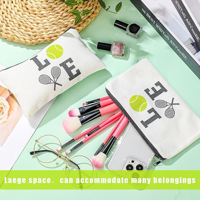Moukeren 12 Pieces Tennis Makeup Bag Cosmetic Bag Travel Portable Storage Toiletry Case Accessories with Zippers Tennis Gifts for Lovers Players Teams Women Girls(White)