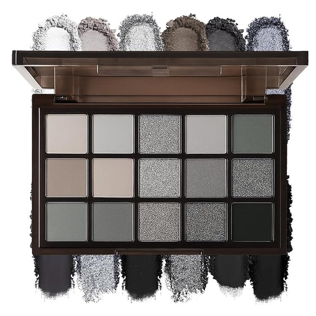 K'APEINE Black Eyeshadow Palette, 15 Colors Smokey Eye Shadow Palette Gothic Smokey Eyeshadow Palette Silver Eye Makeup Kit Matte & Shimmer Dark Shades Matte for Goth Makeup No Fading, Long Lasting