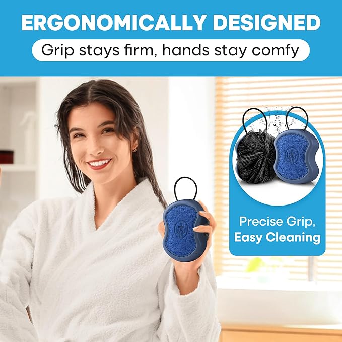 Shower Scrubber for Body 2-in-1 : 2 - Pack High Foaming Body Scrubber Exfoliator for Men, Ergonomic Shower Scrub, Deep Exfoliating Travel Bath Brush Loofah for Women, Durable Skin Wash Tool