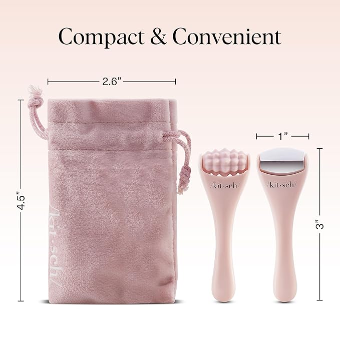 Kitsch Mini Facial Roller & Ice Face Roller Skin Care Tool Set for Women - Face Massager for Puffy Eyes, Cold Therapy, Lymphatic Drainage Massager, Self Care Gifts for Women & Men - Blush