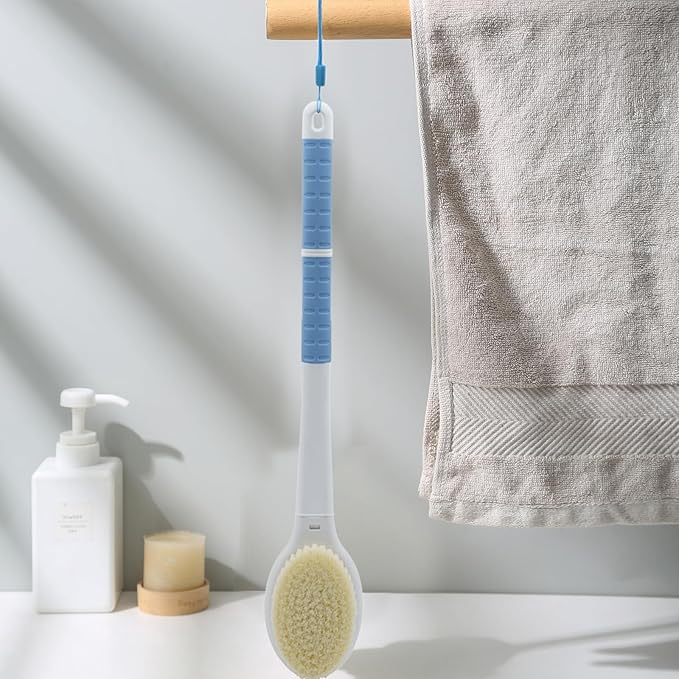 Shower Brush with Soft and Stiff Bristles,18.5" Long Handle Dual-Sided Back Scrubber Bath Brush Body Exfoliator for Wet or Dry Brushing (Long Handle)