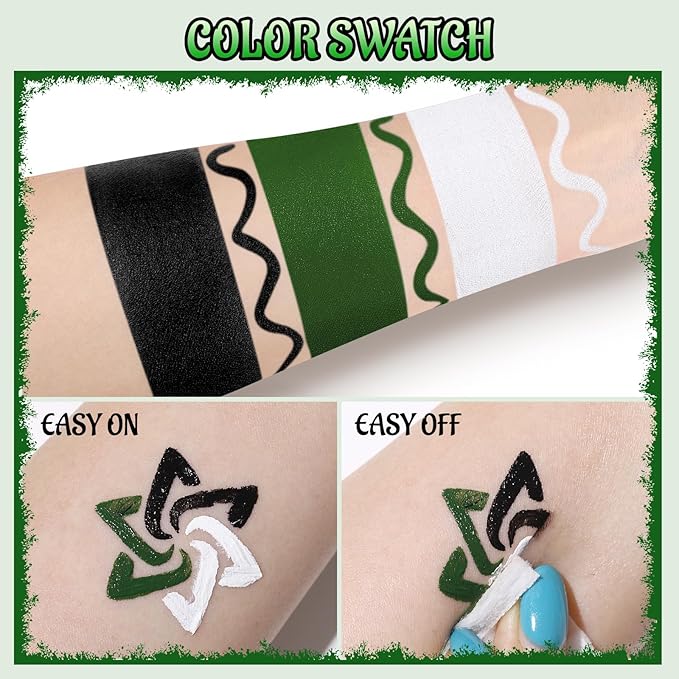 White Black Green Face Body Paint with Applicator, Oil Based Face Painting Kit for Zombie, Monster, Witch Halloween Makeup, Cosplay, Costume, SFX Special Effect and Parties - Compact, Travel Size