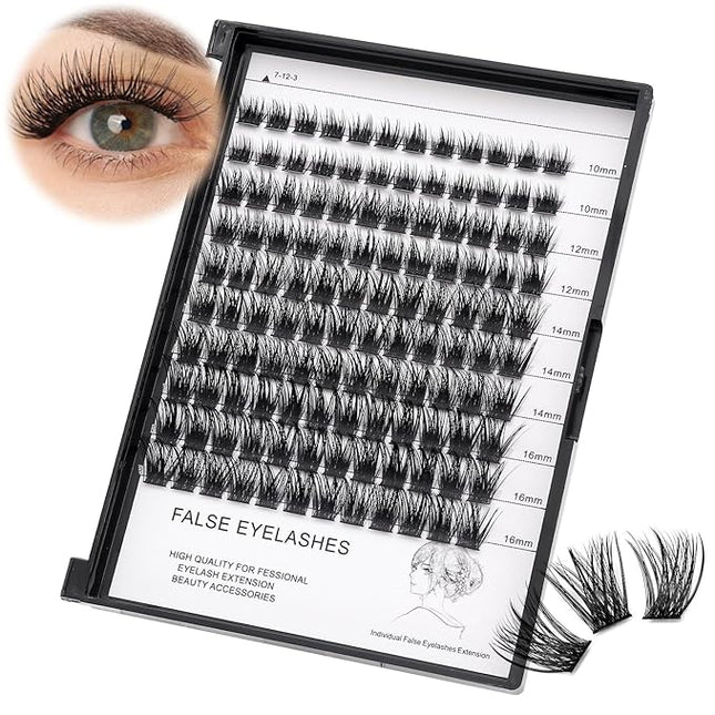 Bodermincer 120 Clusters 10mm+12mm/12mm+14mm/14mm+16mm Mixed Wide Cluster False Eyelash Individual Cluster EyeLashes Grafting Fake False Eyelashes Eyelash Extension (Black 10-12-14-16mm Mixed)