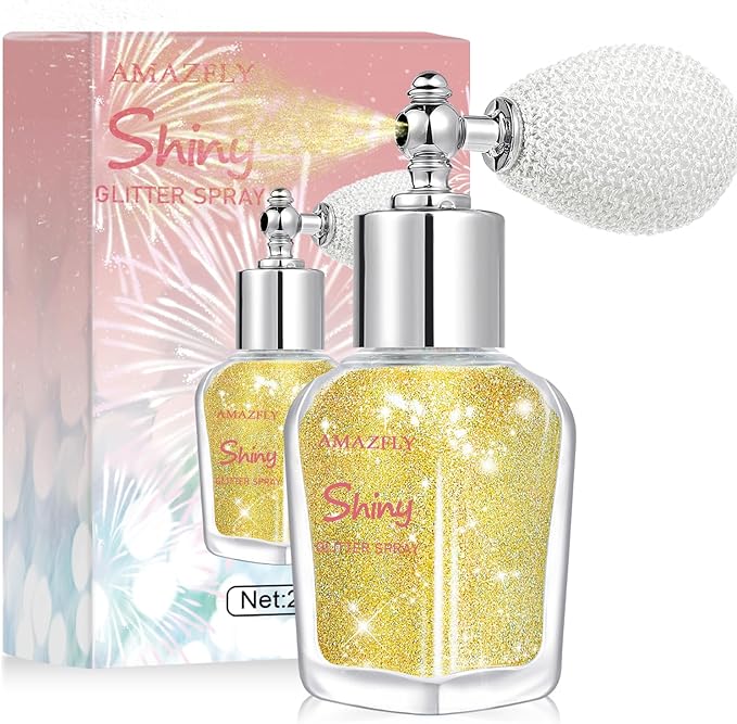 Hair and Body Glitter Spray, Shimmering Powder Sparkle Powder Makeup, Glitter Loose Sparkle Makeup for Body Highlighter,Festival Prom Rave Accessories (Gold)