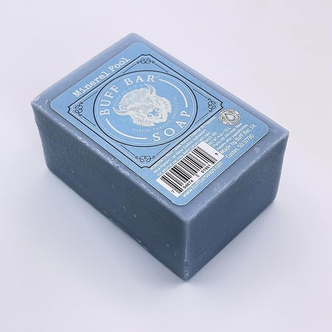 Bison Tallow Buff Soap Bar, Mineral Pool, (2 pack) - Scents of Himalayan Sea Salt, Moss, & Freesia - Cleans, Moisturizes, Soothes, Hydrates - No Chemicals or Preservatives