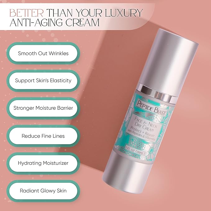 Peptide Blast DAY CREAM Packed with Collagen Peptides, and Vitamins C & E – For Face & Neck - 1oz.