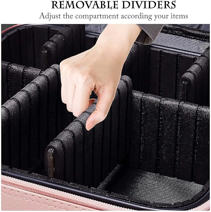 JOURMON Travel Makeup Bag Portable Cosmetic Train Case Organizer Artist Storage Bag with Adjustable Dividers for Cosmetics Makeup Brushes Toiletry Jewelry Digital Accessories(Cute Pink,S)