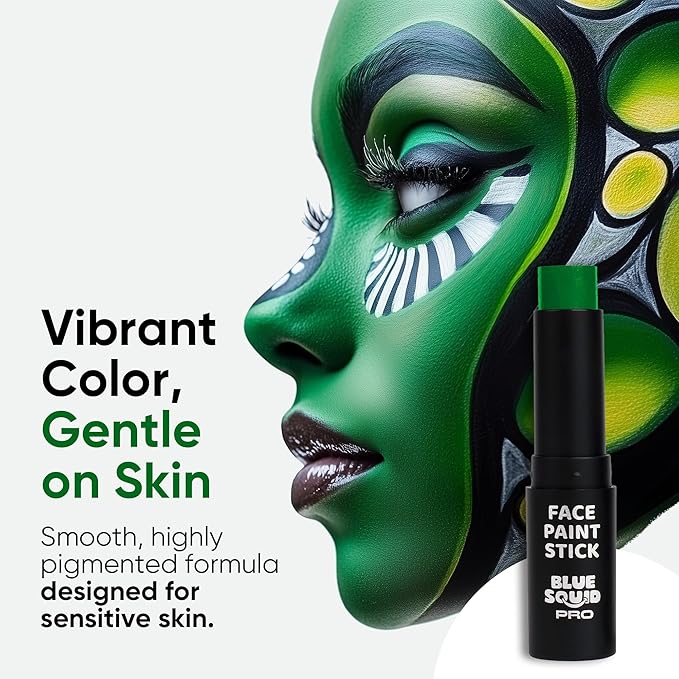 Blue Squid PRO Forest Green Face Paint Stick - Waterproof Body Paint for Adults & Kids Eye Black Baseball, Eyeblack Softball - Hypoallergenic Twist-Up Non-Toxic Makeup Stick for Cosplay, Sports, SFX