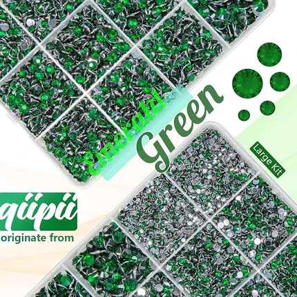 qiipii Emerald Green Crystal Resin Rhinestones w B7000 Glue for Bedazzling Crafting 2mm-6mm Flatback Stones Diamonds Crystals Gems Bedazzler Kit for Nails Face Eyes Makeup Tumblers Bottles DIY Crafts