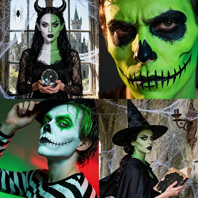 Halloween White Black Green Face Painting Kit For Beast Boy Monster Makeup, Baseball Softball Sport Games, Cosplay, Costume, Theme Parties and SFX Special Effect