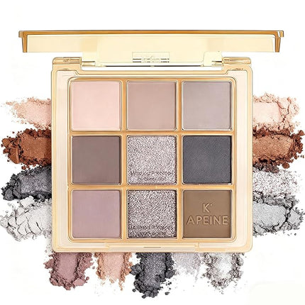 K'APEINE Nude Neutral Eyeshadow Palette, 9Colors Brown Matte Metallic Shimmer Finish Makeup Palette Ultra-Blendable Neutrals Eye Shades Travel Makeup Long Lasting for Women Daily, Parties-LG4