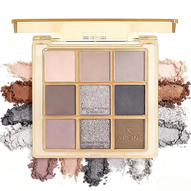 K'APEINE Nude Neutral Eyeshadow Palette, 9Colors Brown Matte Metallic Shimmer Finish Makeup Palette Ultra-Blendable Neutrals Eye Shades Travel Makeup Long Lasting for Women Daily, Parties-LG4