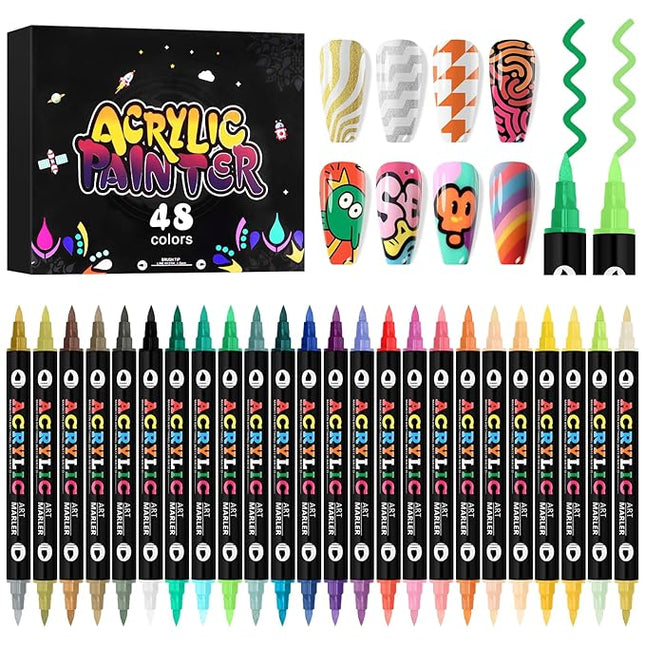 Kalolary 48 Colors Nail Art Pens Set,24PCS 3D Nail Polish Pens Double-Ended Acrylic Paint Pen Nail Art Markers Quick-Drying Nail Art Tools for Dotting Drawing Painting DIY Nail Art Beauty Manicure（F）