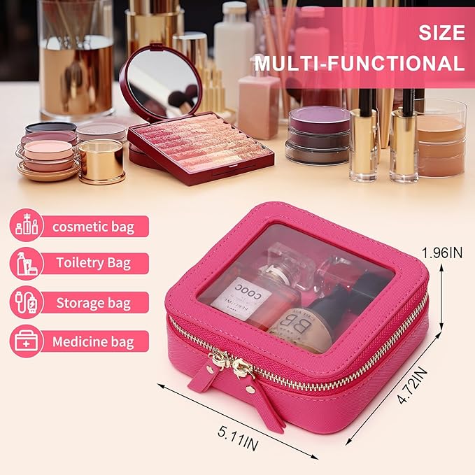 Pinkmik Small Makeup Bag Mini Clear Cosmetic Makeup Case & Toiletry Bag with Zipper Women's Purse Organizer & Car Essentials (X/Fuxia, MINI),