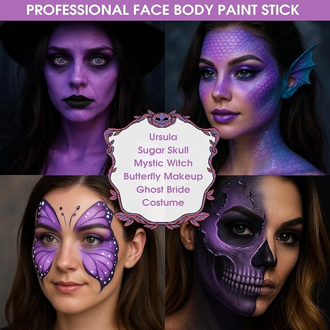 BAD COLOR Light Purple Face Paint Stick, Cream Lavender Periwinkle Eye Black, Sweatproof Waterproof for Sports Violet Lilac Halloween SFX Ursula Cosplay Costume Makeup